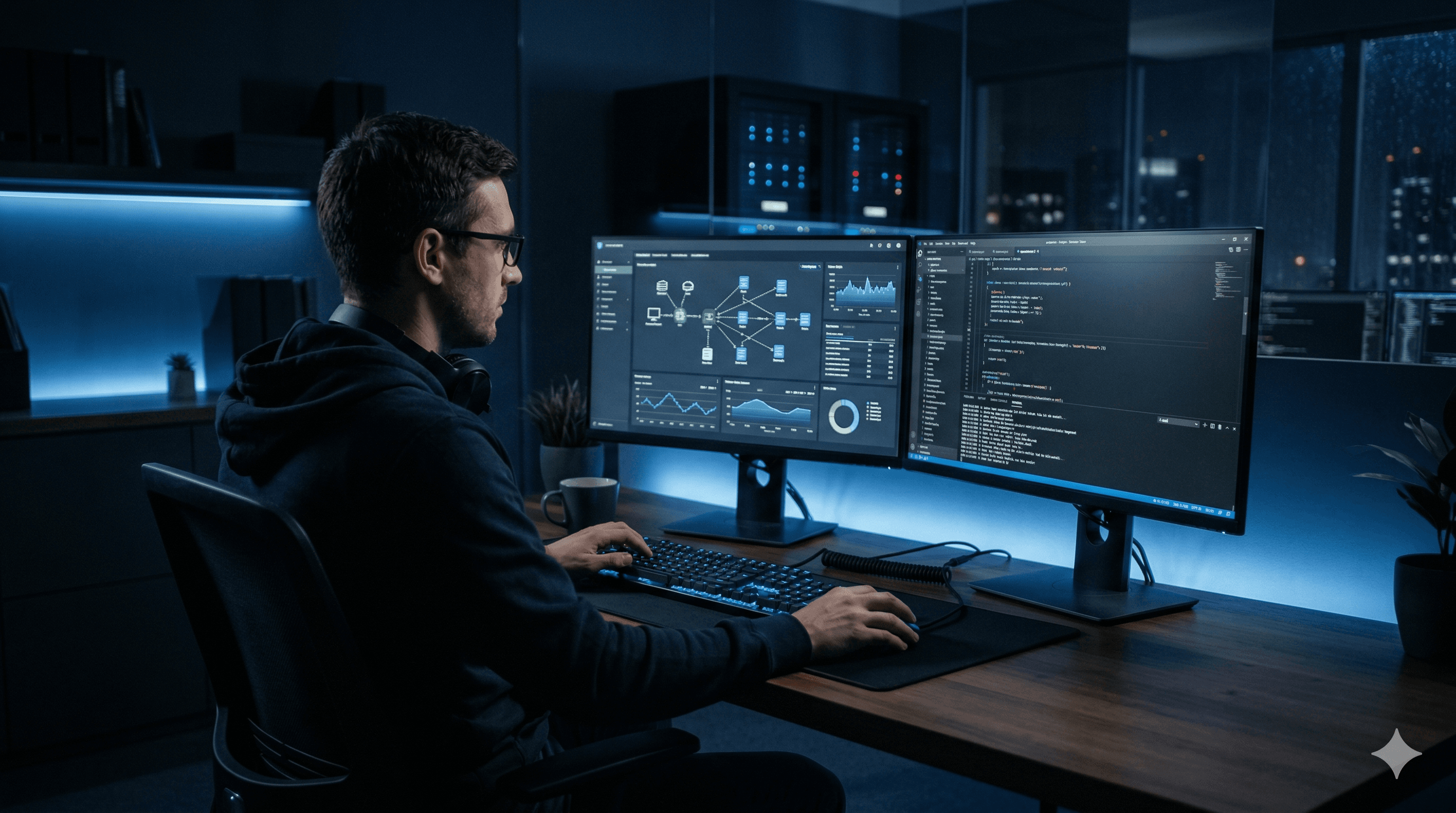 محترف يعمل على مكتب حديث